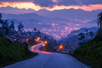 Poster - A high exposure background showcases a long speedlight trail in a multi color Stock