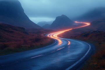 Poster - In a high exposure setting, there is a long speedlight trail, multi color Stock
