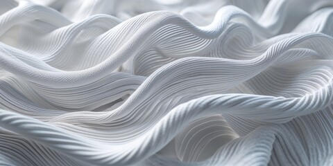 Poster - White fabric with intricate wave patterns creates a soft and elegant texture for various design applications
