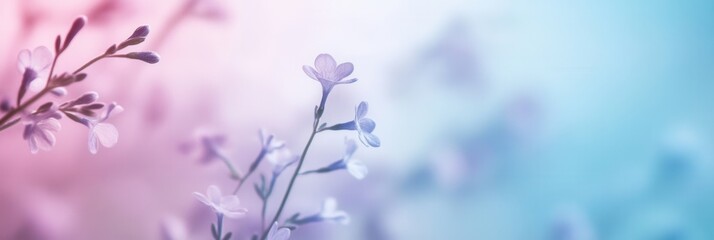 Poster - Serene lavender and pale blue gradient background with delicate flowers for calming aesthetic
