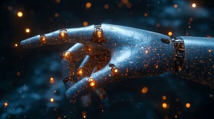Poster - The delicate touch of a human finger against a robot's metallic finger embodies the harmonious relationship between humans and stock