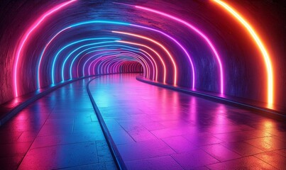 Poster - Futuristic neon flashes on a black background, with motion light lines forming the backdrop, perfect for banner, postcard, or illustration, created with generative AI