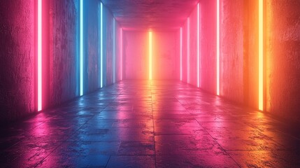 Poster - An abstract ascending pattern of pink and blue neon lines rendered in 3D, set against a black background, creating a digital ultraviolet wallpaper