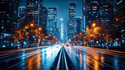 Poster - Stock footage of racing cars leaving motion trails and flash effects on a city road at night, captured with long exposure to create streaks of blurred light