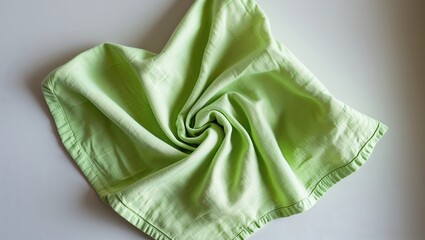 Poster - Fabric in light green color arranged in a spiral layout on a neutral background
