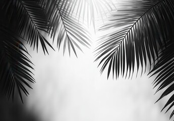 Poster - Elegant Black and White Minimalist Composition of Palm Leaves Framing Soft Background Ideal for Modern Design and Natural Aesthetic Decor