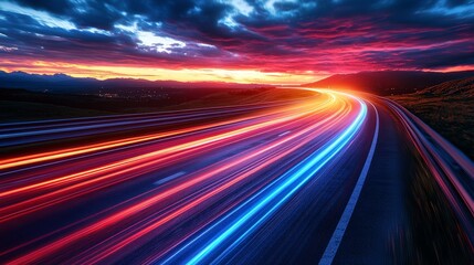 Poster - An abstract image of blue and red light rays moving at futuristic speeds in the background