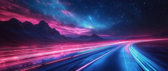 Poster - Luminous and sparkling laser beams form an abstract design, isolated against a transparent backdrop. On a night road, acceleration leaves behind trails of light. A fast-moving train disappears into