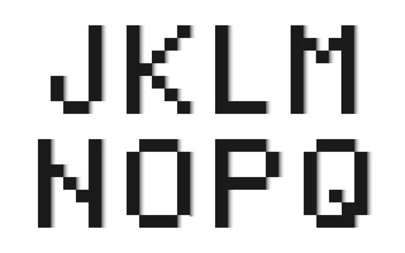Letters of the alphabet composed of simple black rectangles isolated on a white background. Modern paper font. Vector background illustration