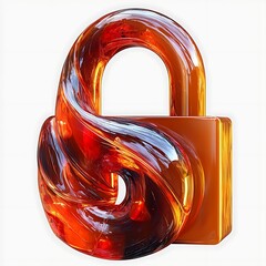 Poster - A stylized glassy orange padlock on a bright white background