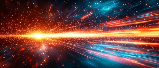 Poster - Blurred background featuring motion blur and colored horizontal lines, including a banner