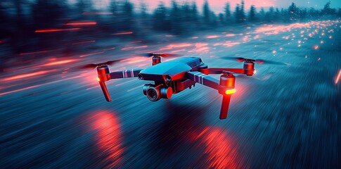 Poster - City streets come alive with motion-blurred scenes as high-speed racing drones fly by