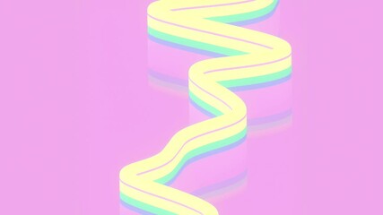 Leinwandbilder - Loop animation with a floating curved ribbon on a pink background