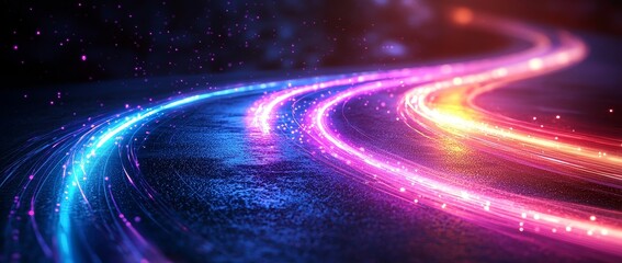 Poster - Stock creates an abstract image with radiant light rays, conveying speed and motion in blue and pink