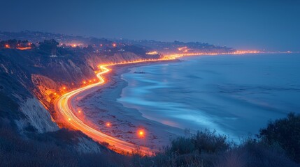 Poster - Motion blur noticeable as cars navigate a twisty road at dusk