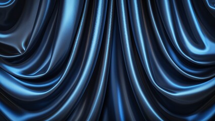 Poster - elegant blue satin fabric draped in folds creating a luxurious texture and sheen in a soft light set