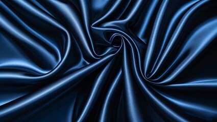 Poster - luxurious blue satin fabric draping elegantly in soft folds and shadows creates an inviting and styl