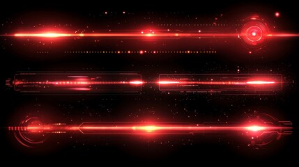 Poster - A set of modern and realistic speed motion trails, complete with flashing red light lines and a blurred glow effect, are isolated on a transparent background
