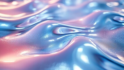 Poster - An abstract depiction of liquid metal with a chrome finish, displaying a silver gradient and iridescent hues that give a modern and sleek look