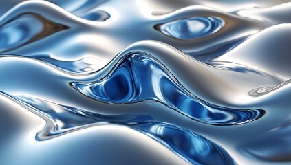 Poster - A background of liquid metal with a chrome finish, illustrating a silver gradient and iridescent colors that create a modern and sleek visual texture