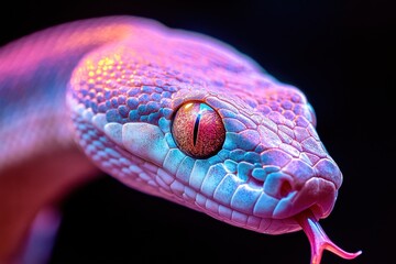 Aufkleber - Close-up of a vibrant blue-green snake with striking eyes and a flicking tongue, showcasing its scales in natural light