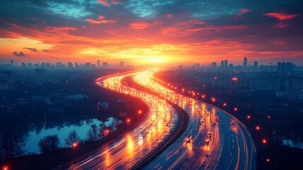 Poster - Cars streak past on the highway, painting the road with a mesmerizing trail of vibrant colors as a blur of motion and light