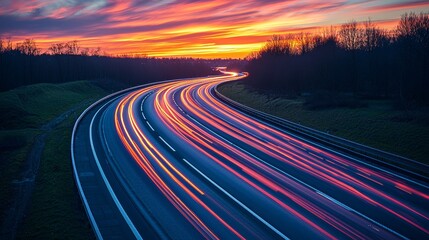 Poster - In a blur of motion and light, the highway comes to life as cars zoom past, leaving a mesmerizing trail of vibrant hues