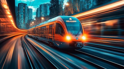 Poster - perspective of high-speed motion blur across abstract train tracks