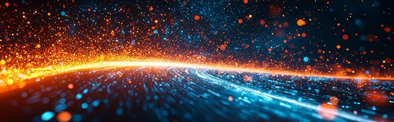 Poster - Gleaming Gold Motion Blur Banner: A dynamic abstract background with speedy light, straight lines, laser beams, and flashy patterns suitable for web and wallpaper design