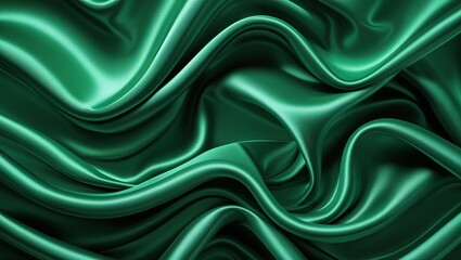 Poster - Luxurious green silk fabric drapes elegantly showcasing smooth texture and rich color variations