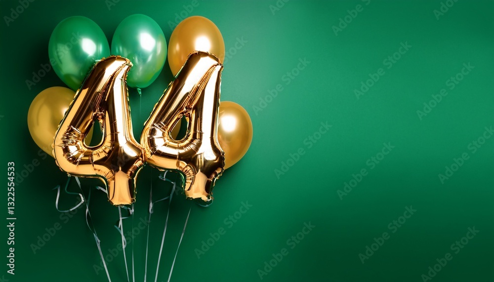 Banner with number 44 balloons on green background with copy space ...