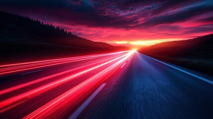 Poster - Abstract high-speed and fast-motion blur effect lines in red convey the velocity of the road