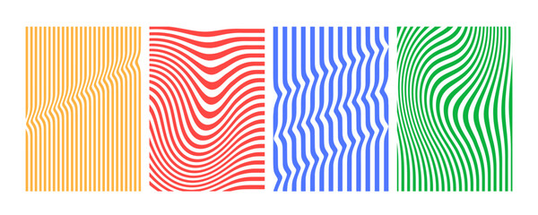 Aufkleber - Geometric Patterns with Wavy Ripple Lines. Wave Background with Optical Illusion. Abstract Vector Distorted Art. Curve and Warped Lines Texture