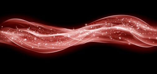 Poster - dynamic glowing red waves with sparkling particles on black backdrop