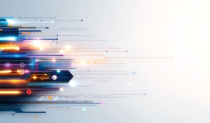 Poster - An abstract digital background featuring vibrant lines and geometric shapes, illustrating high-speed data transfer and modern technology concepts for digital design projects.