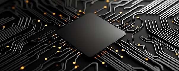 Aufkleber - Close-up view of a black integrated circuit on a circuit board, showcasing intricate design and connections