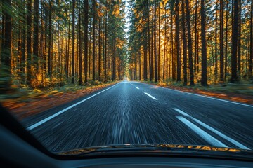 Poster - An intense speed experience viewed dynamically from a rapidly moving car, detailing motion vividly