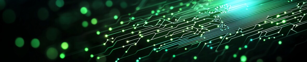 Poster - a visually striking digital illustration showcasing abstract green light trails and nodes, represent