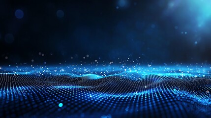 Poster - A captivating abstract representation of digital waves, showcasing vibrant blue tones and shimmering particles. Ideal for tech-related projects, presentations, and digital art.