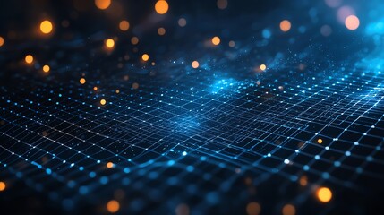 Poster - An abstract digital background featuring a network of glowing dots and lines, creating a sense of depth and connection. Ideal for themes of innovation and technology.