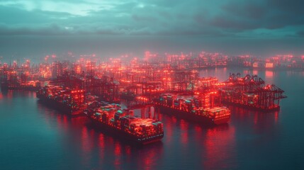 Poster - A conceptual image of a blockchain-powered industrial supply chain ensuring secure transactions.