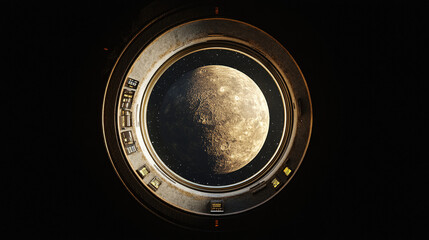 Poster - Observing mercury from a spacecraft window outer space digital art futuristic environment close-up view cosmic exploration