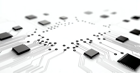 Aufkleber - A close-up view of intricate circuit board designs showcasing various microchips creating a modern technological landscape. Perfect for illustrating concepts of innovation.