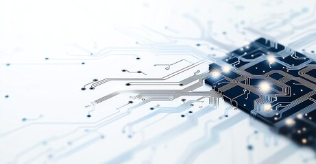 Aufkleber - A close-up of a modern microchip with intricate circuitry and glowing lights, representing advancements in technology and innovation.