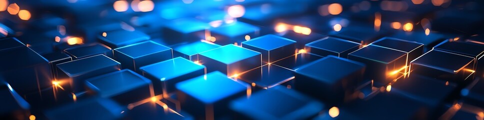 Poster - A high-tech, illuminated grid of cubes featuring glowing lights, showcasing a futuristic digital design