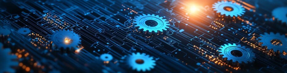 Aufkleber - A close-up view of intricate gears and circuits representing advanced technology and innovation. Ideal for articles on automation, engineering, and the future of machinery.