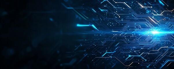 Poster - A sleek and modern abstract representation of digital connections featuring vibrant blue light streaks and circuit patterns, symbolizing innovation and advanced technology.