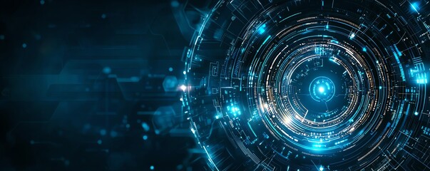 Aufkleber - A futuristic digital landscape showcasing intricate patterns and luminous elements. Perfect for representing innovation, technology, and the digital age in various projects.