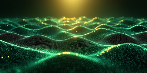 Poster - An abstract green background with gradient dots and wavy lines, styled in a gradient halftone pattern