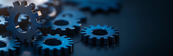 Poster - Close-up view of blue and silver gears, symbolizing mechanical systems and engineering